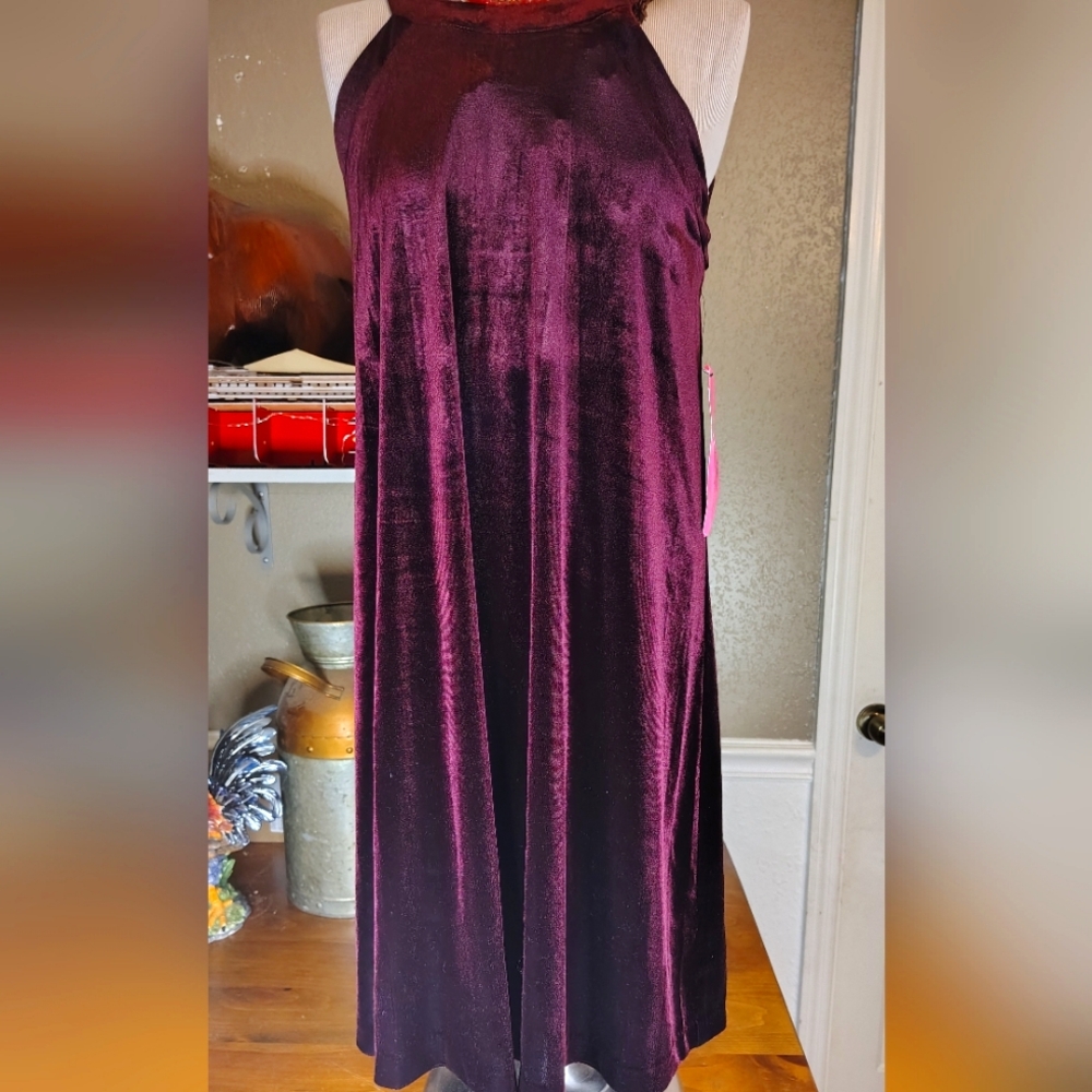 Betsey Johnson Crushed Velvet Wine Dress Size 8 NWT - Picture 2 of 7